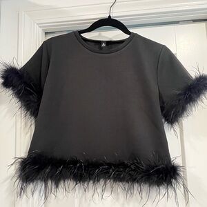 Black Feather Trim Top